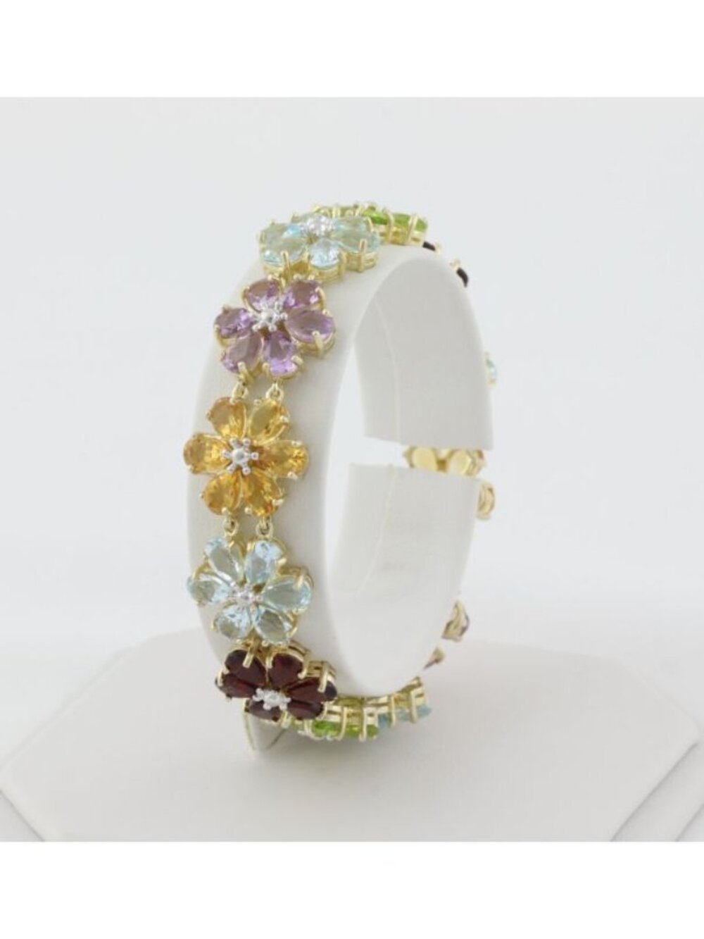 18k Gold Over Sterling Silver Multi Gemstone Flower Bracelet 7" inch